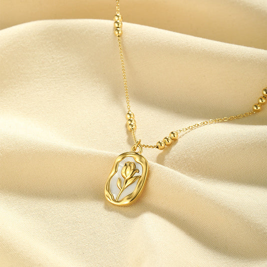 Simple Rose White Shell Pendant Necklace For Women